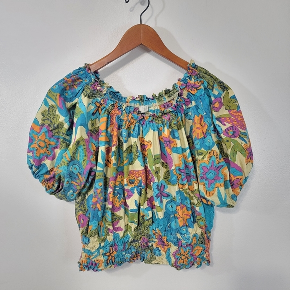 Tops - Jennifer & Grace Teal Flora Tropical Off Shoulder Top